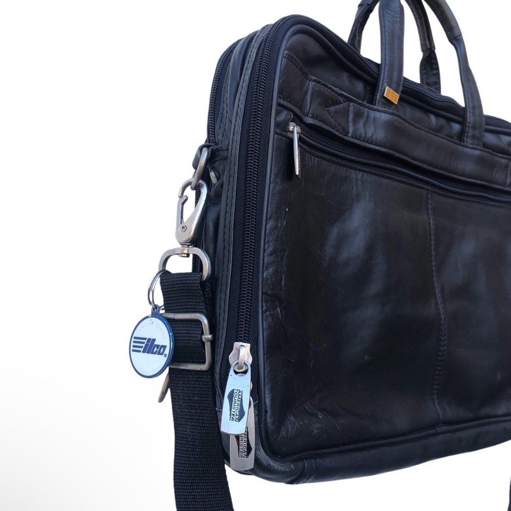 American Tourister Black Leather Laptop Bag - Picture 3 of 11